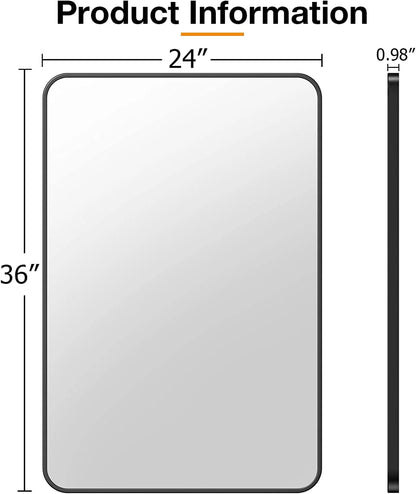 Brightify 24x36 Inch Black Bathroom Mirrors Wall Mirror, Modern Rectangle Bathroom Vanity Wall Mirror with HD Glass & Black Metal Frame for Living Room Mantel Bedroom Entryway, Horizontal/Vertical