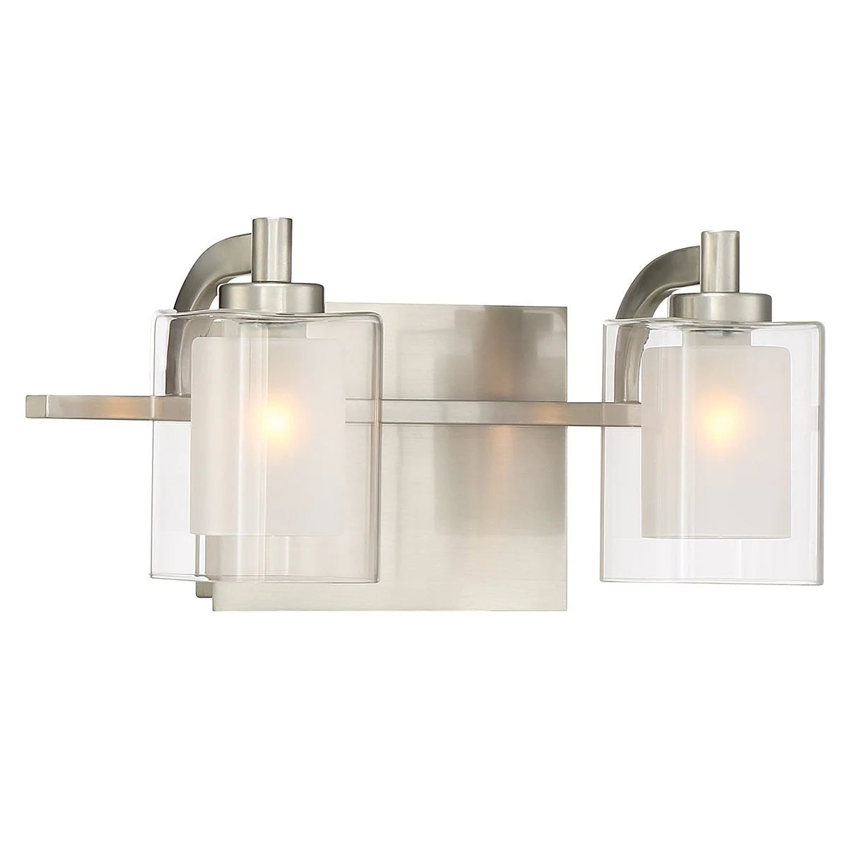 Urban Ambiance Luxury Modern Bathroom Vanity Light, Medium Size: 6"H x 13"W, with Posh Style Elements, Brushed Nickel Finish and Sand Blasted Inner Glass, Clear Outer Glass, UQL2400