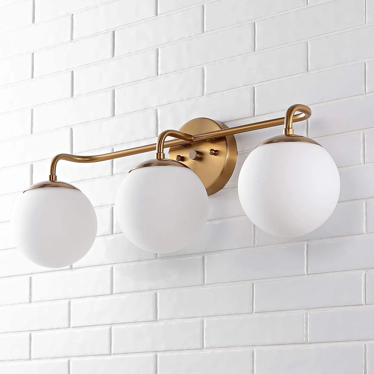 JONATHAN Y JYL3536A Parisian Globe 25" 3-Light Metal/Frosted Glass Modern Contemporary LED Vanity Midcentury Glam 2700K LED 4W Bulbs Entryway Lobby Kitchen Bathroom Bedroom Hallway, Brass Gold