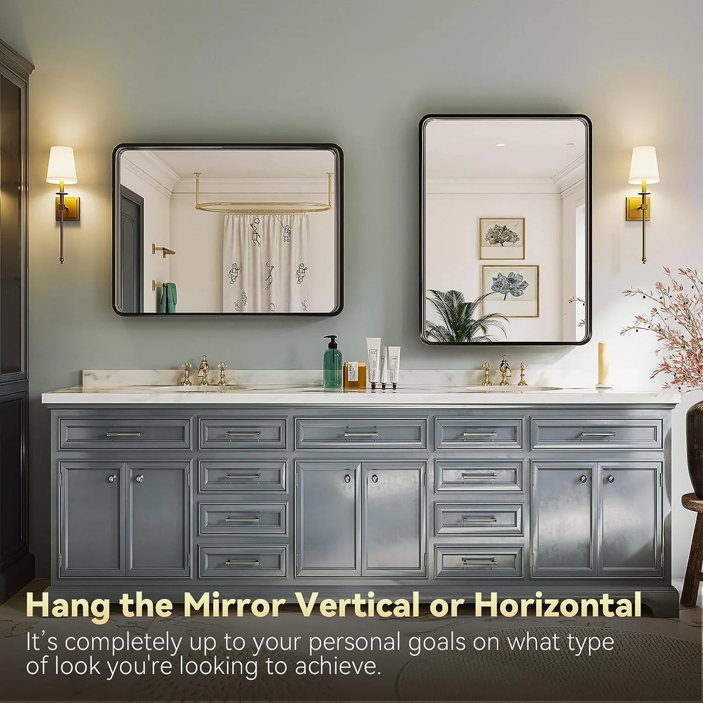 Brightify 24x36 Inch Black Bathroom Mirrors Wall Mirror, Modern Rectangle Bathroom Vanity Wall Mirror with HD Glass & Black Metal Frame for Living Room Mantel Bedroom Entryway, Horizontal/Vertical