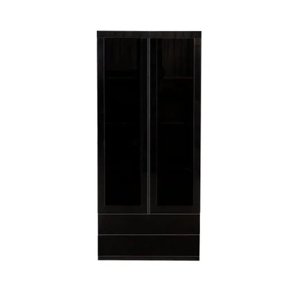 Modern Led Display Cabinet with Glass Doors, Bookcase with Doors, Curio Display Cabinet with 4 Shelves for Living Room, Home Office, Bedroom, Playroom, Black
