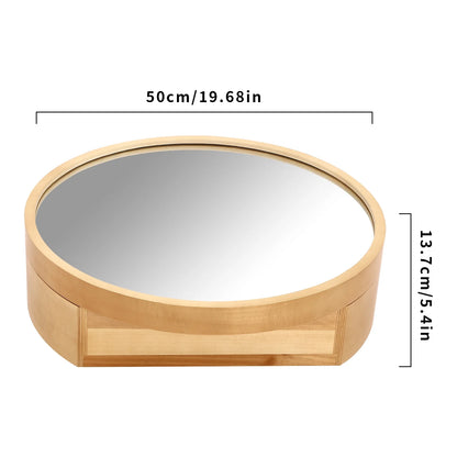 Wildnix Wall-Mounted Bathroom Mirror Cabinet, Round Storage Cabinet with Magnetic Door, Log Color Wood and Glass, Modern Design for Bathroom Essentials