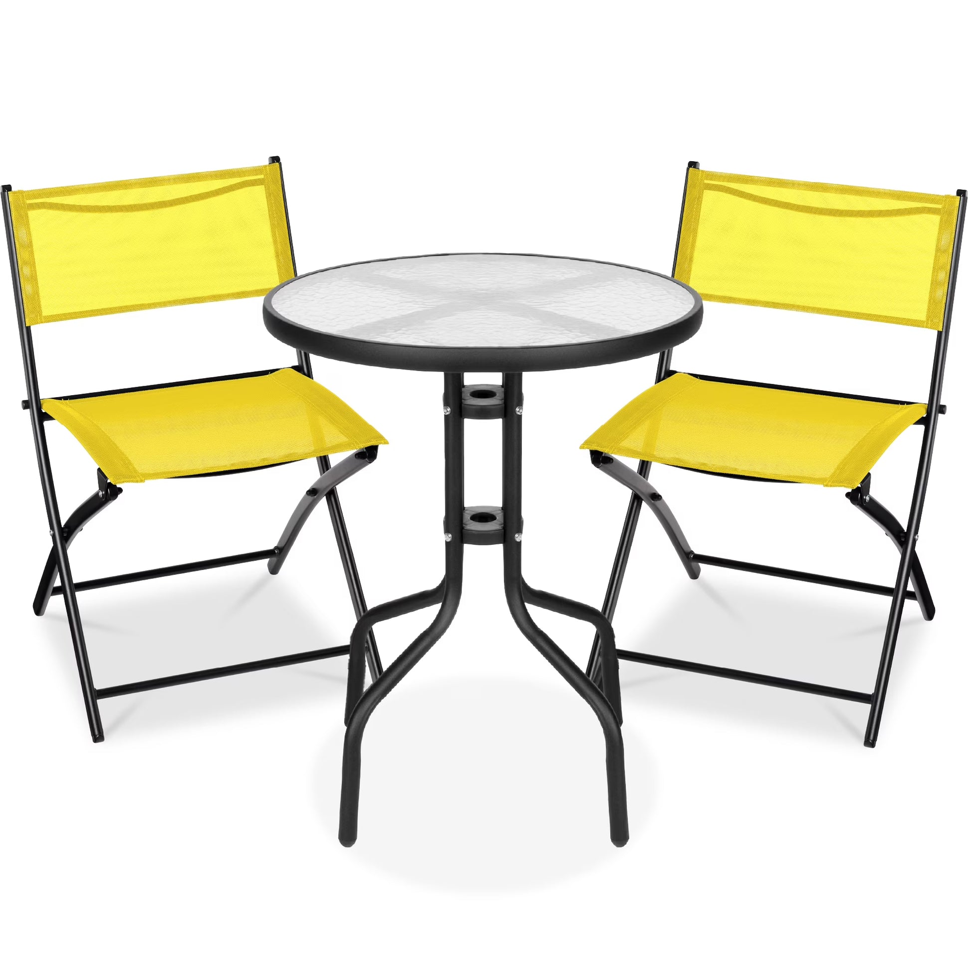 Best Choice Products 3-Piece Patio Bistro Dining Furniture Set w/Glass Tabletop, Folding Chairs - Gray