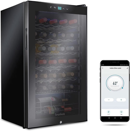 Ivation 18-Bottle Glass Door Compressor Refrigerator, Black