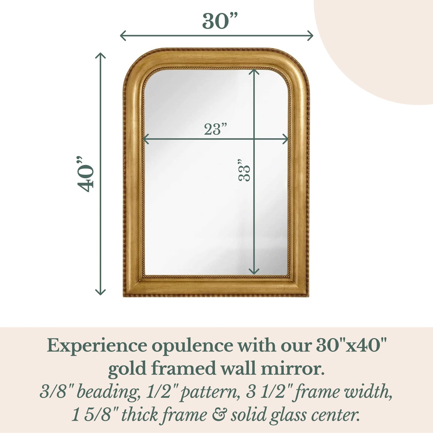 Hamilton Hills 36" x 24" Classic Gold Framed Polished Glass Top Round Corner Mirror - Thick Arched Top Rich Wall Mirror - Vanity for Bathroom Decor, Bedroom, Living Room - Hangs Horizontal or Vertica