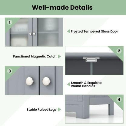 Resenkos 4 Door Freee-Standing Bathroom Cabinet with 2 Drawers and Glass Doors-Gray, Bathroom Cabinets for Entryway Storage, Home Office Furniture
