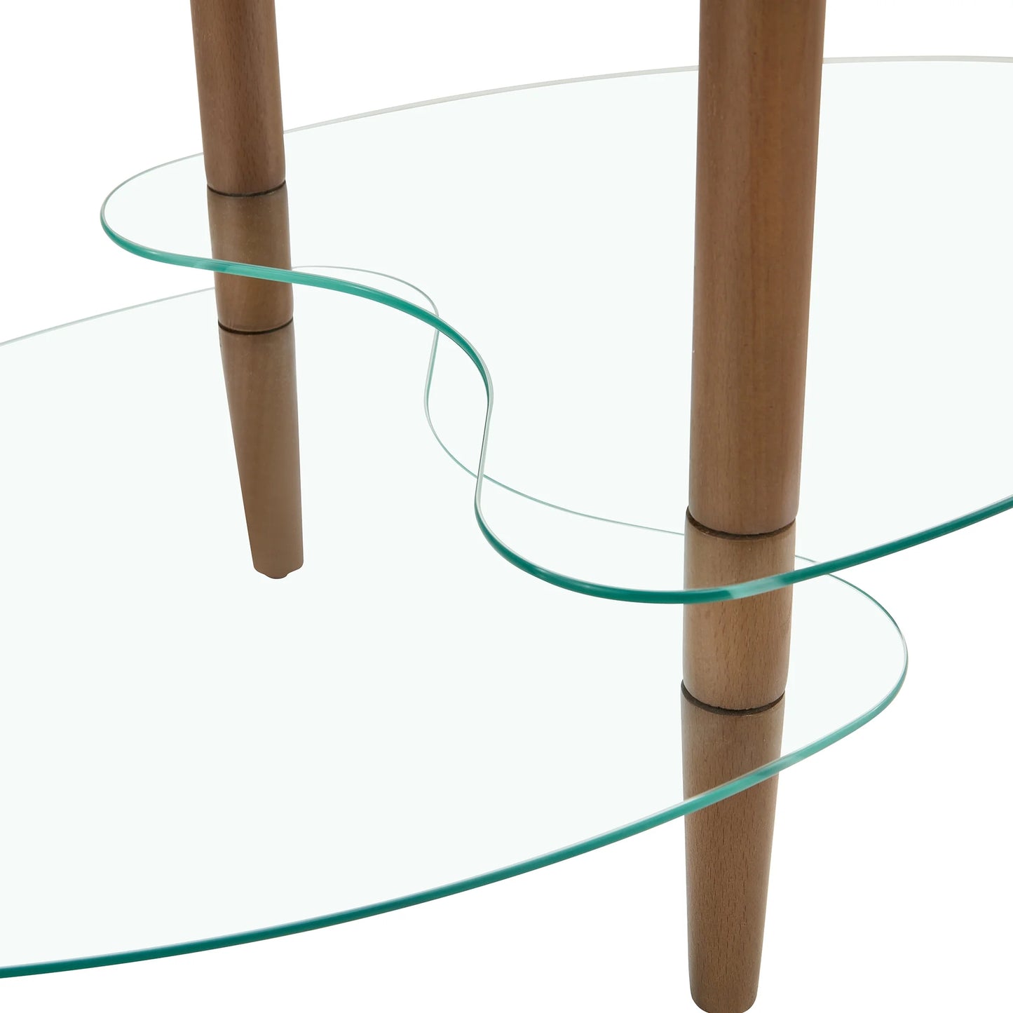Glass Coffee Table, 3 Tier Clear Oval Glass Table with Oak Wood Legs, Smooth Edges Modern Oval Side Center Table