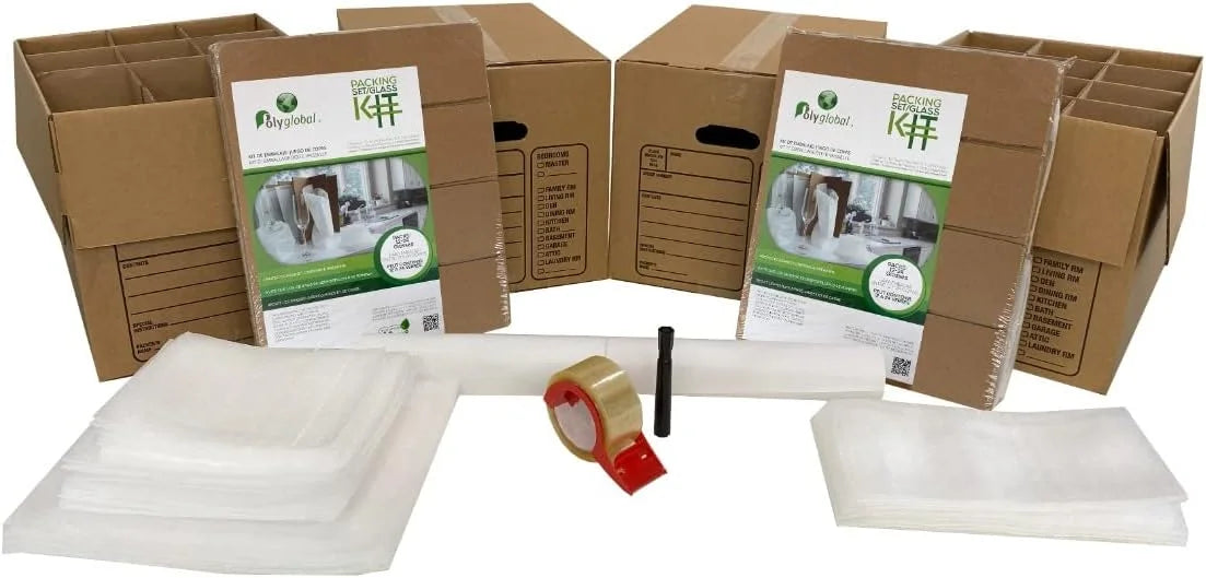 Kitchen Moving Box & Supplies Kit #1 4 Boxes with Dish/Glass Inserts