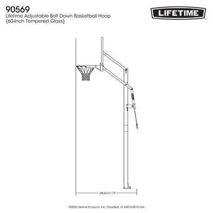 Lifetime 7.5ft. - 10ft. Adjustable Height 60° Tempered Glass Bolt-Down Basketball System (90569)