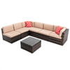 4 Piece Outdoor Patio Furniture Sets All Weather Outdoor Sofa PE Garden Furniture Wicker Rattan Patio Conversation Set with Glass Table & Beige Cushions
