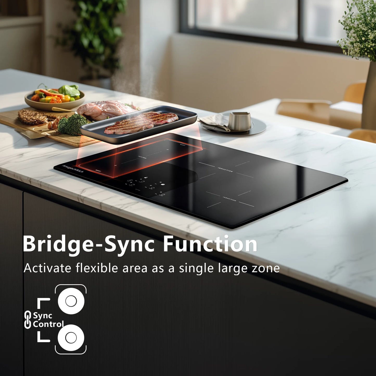 30in Built-In Induction Cooktop 4 Burners, 11600W Touch Control w/Boost & Bridge-Sync, Easy-Clean Tempered Glass, Child Lock