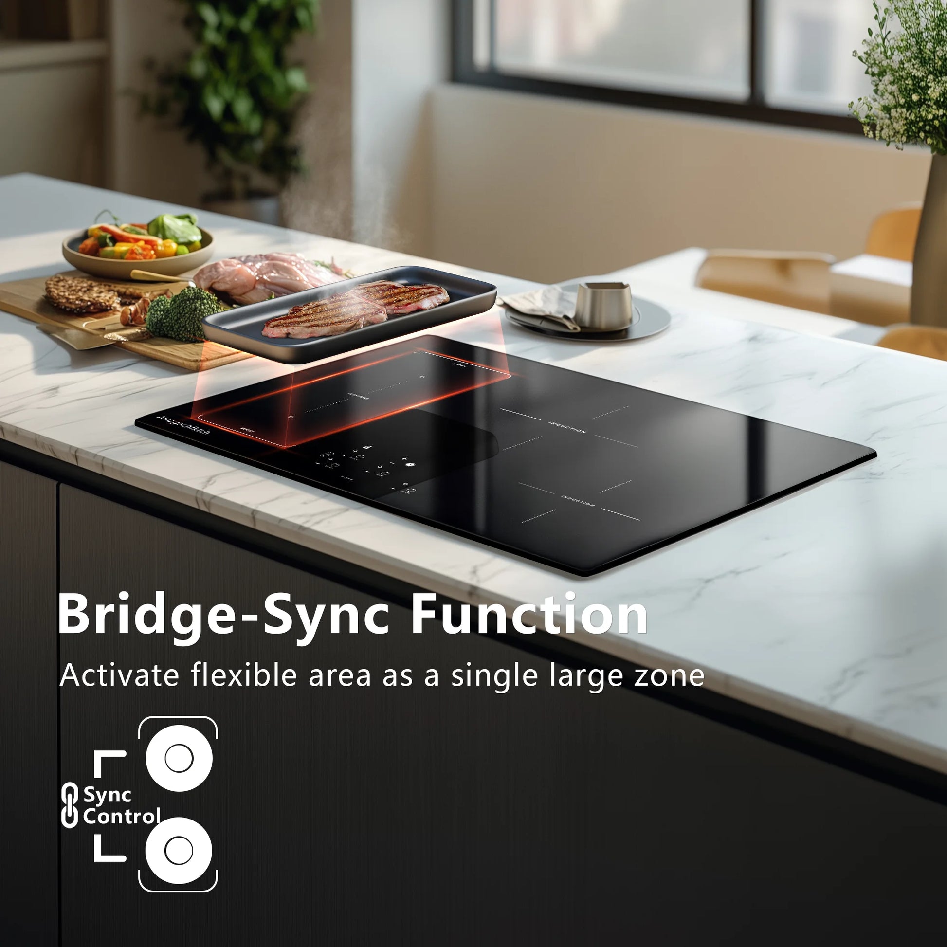 30in Built-In Induction Cooktop 4 Burners, 11600W Touch Control w/Boost & Bridge-Sync, Easy-Clean Tempered Glass, Child Lock
