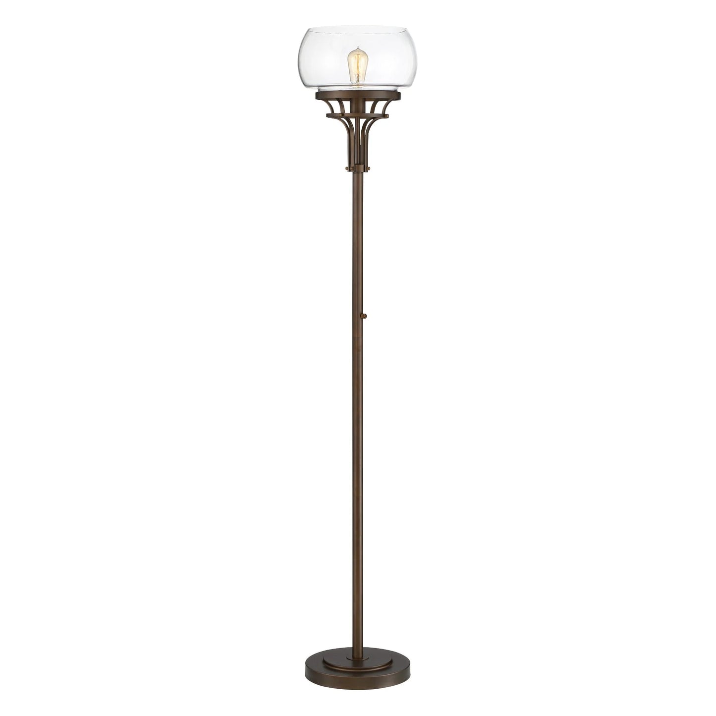 Franklin Iron Works Industrial Torchiere Floor Lamp with USB Charging Port 72 1/2" Tall Oil Rubbed Bronze Glass Shade Living Room