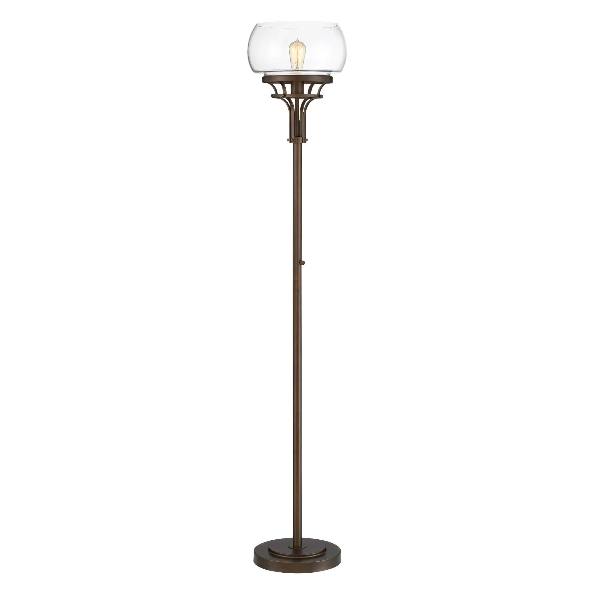 Franklin Iron Works Industrial Torchiere Floor Lamp with USB Charging Port 72 1/2" Tall Oil Rubbed Bronze Glass Shade Living Room