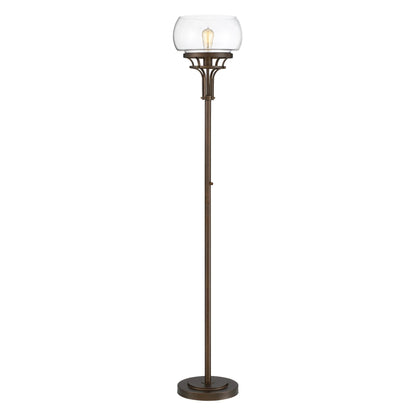Franklin Iron Works Industrial Torchiere Floor Lamp with USB Charging Port 72 1/2" Tall Oil Rubbed Bronze Glass Shade Living Room