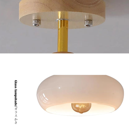 FSLiving White Smooth Glass Hanging Light with 15ft Plug-in Cord Wood Decorative Plug In Ceiling Light Fixtures,Industrial Semi Flush Mount Dimmable Pendant Light for Bedroom Hallway - 1 Pack