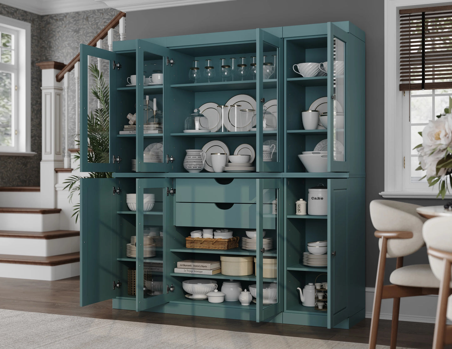 Palace Imports 100% Solid Wood Kitchen Pantry Storage Cabinet with Solid, Glass Doors, Adjustable Shelves and 2-Drawers, White
