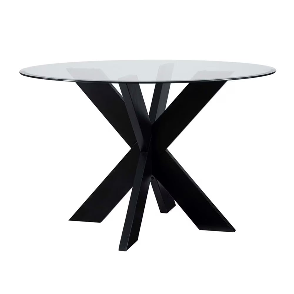 Linon Hale X Base Wood Dining Table With Glass in Natural Brown
