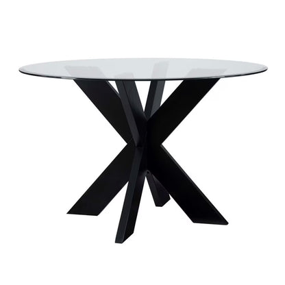 Linon Hale X Base Wood Dining Table With Glass in Natural Brown