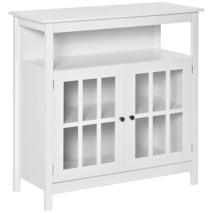 HOMCOM Kitchen Storage Sideboard Cabinet with Open Shelf and Glass Door Cabinets