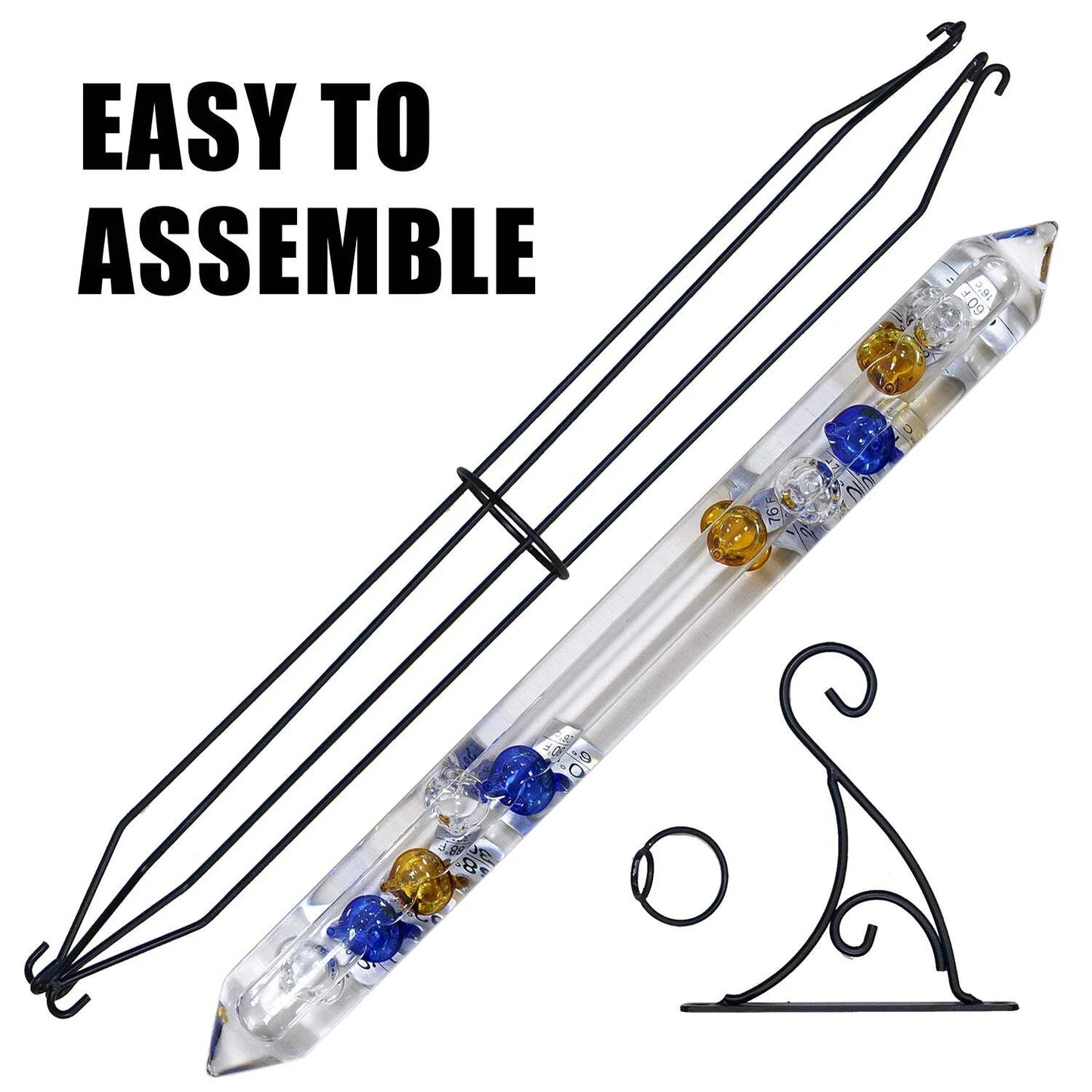 Glassic Gifts Outdoor Hanging Galileo Thermometer, Colored Glass Orbs with Free Bracket