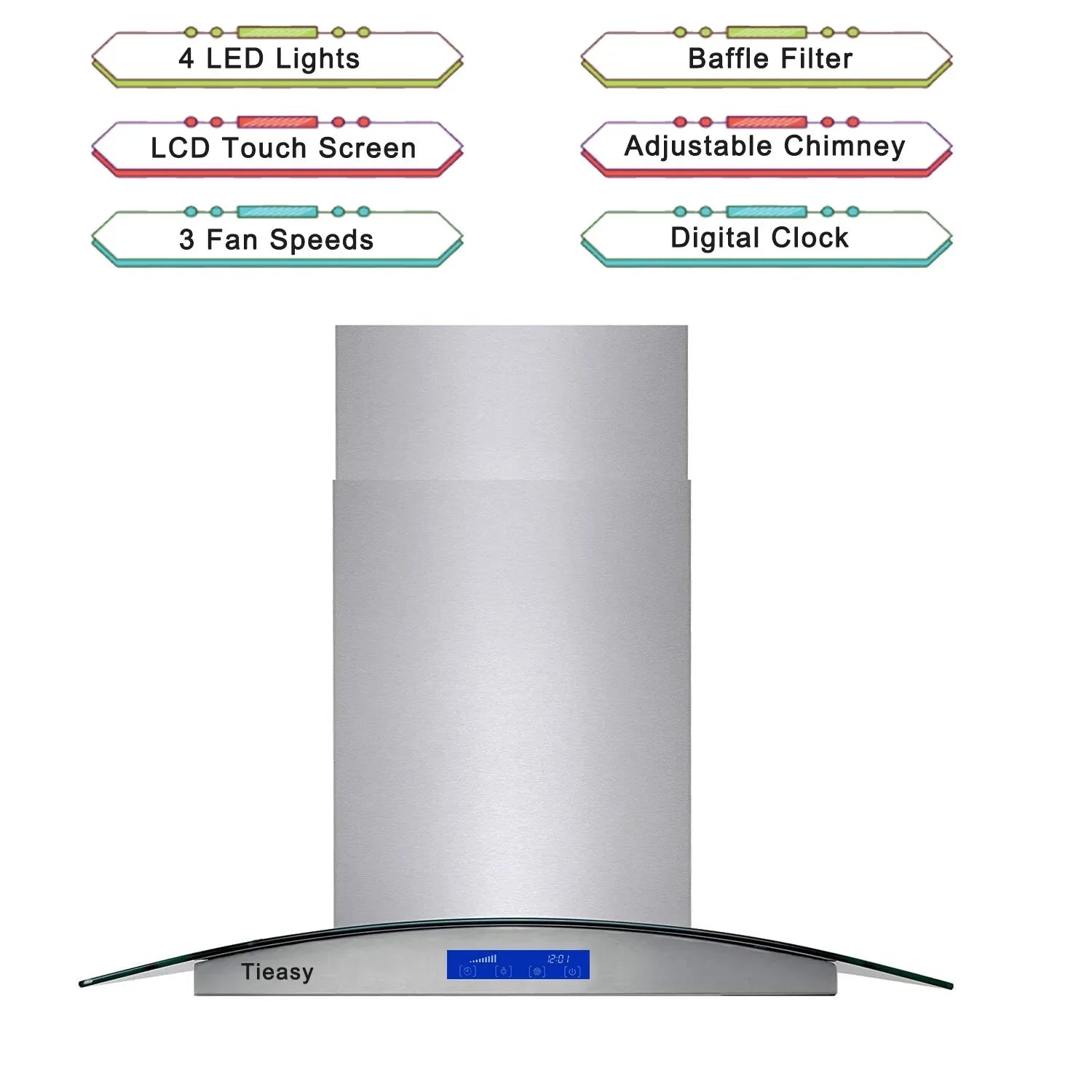 Joeaonz 36-Inch Island Mount Range Hood with 900 CFM, 4 LED Lights, Glass LCD Touch Control