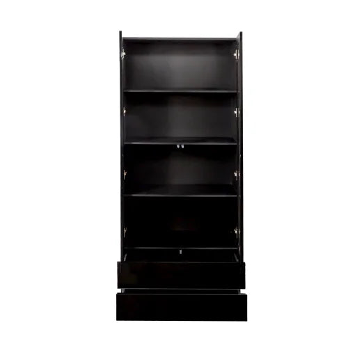 Modern Led Display Cabinet with Glass Doors, Bookcase with Doors, Curio Display Cabinet with 4 Shelves for Living Room, Home Office, Bedroom, Playroom, Black