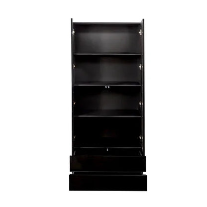 Modern Led Display Cabinet with Glass Doors, Bookcase with Doors, Curio Display Cabinet with 4 Shelves for Living Room, Home Office, Bedroom, Playroom, Black