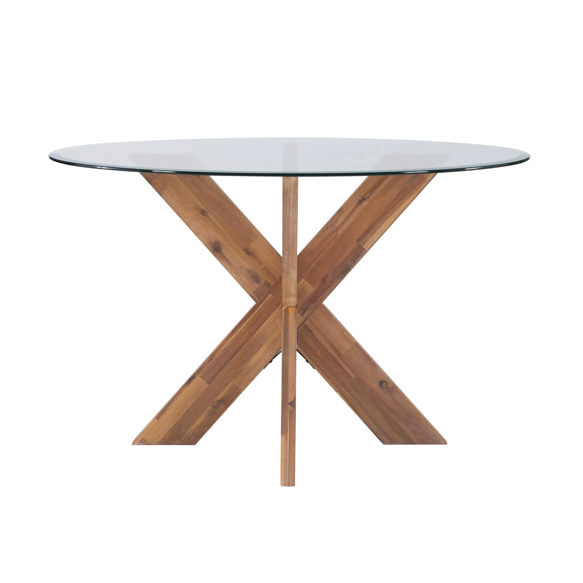 Linon Hale X Base Wood Dining Table With Glass in Natural Brown