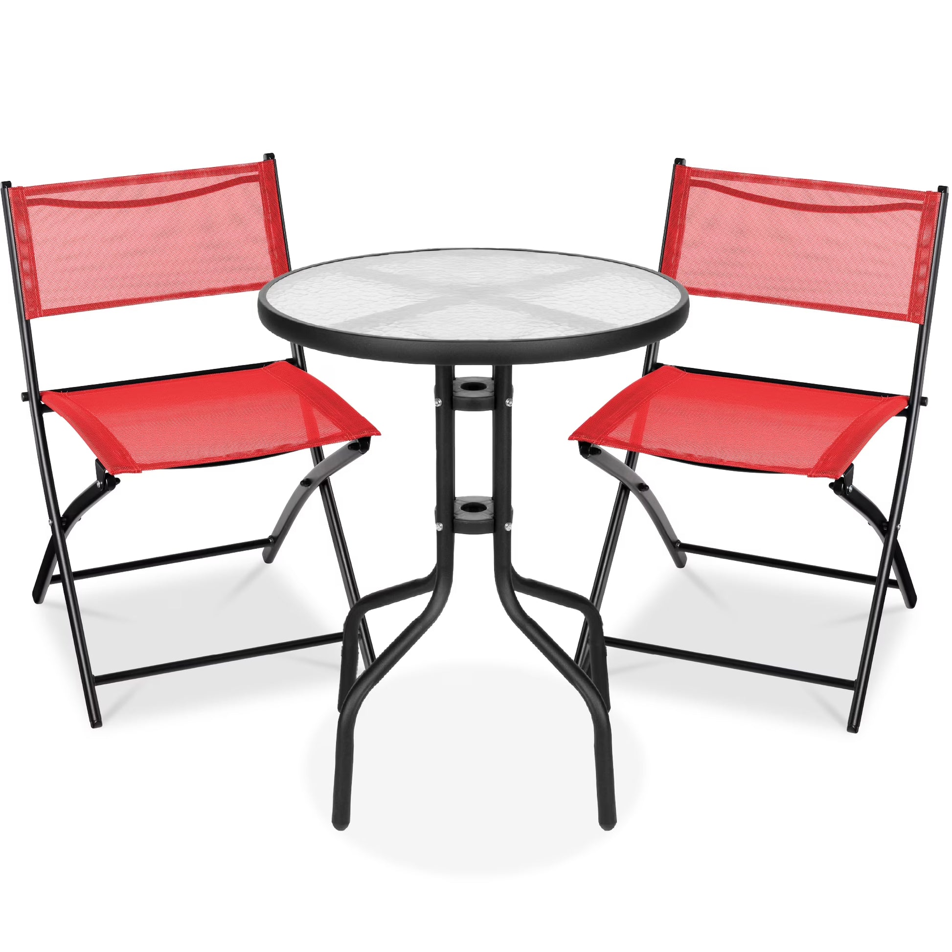 Best Choice Products 3-Piece Patio Bistro Dining Furniture Set w/Glass Tabletop, Folding Chairs - Gray