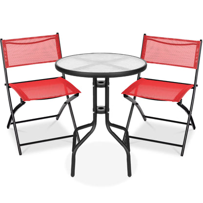 Best Choice Products 3-Piece Patio Bistro Dining Furniture Set w/Glass Tabletop, Folding Chairs - Gray