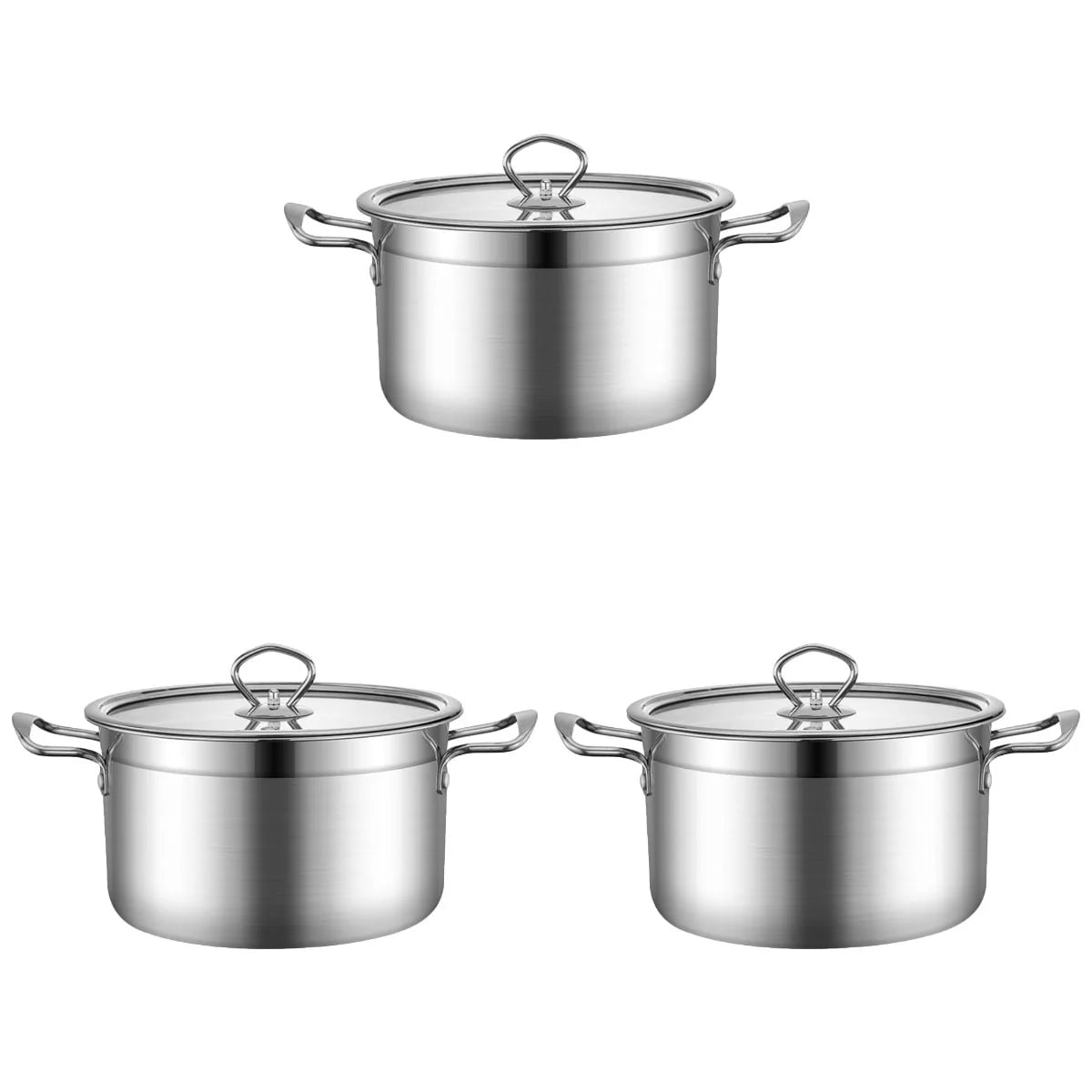 Homemaxs 3pcs Stainless Steel Soup Pot Multifunctional Pot Practical Hot Pot with Glass Lid