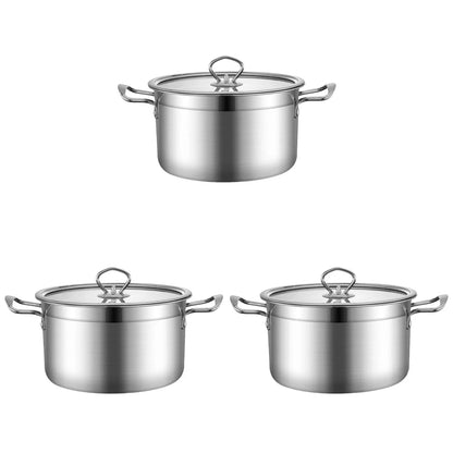 Homemaxs 3pcs Stainless Steel Soup Pot Multifunctional Pot Practical Hot Pot with Glass Lid