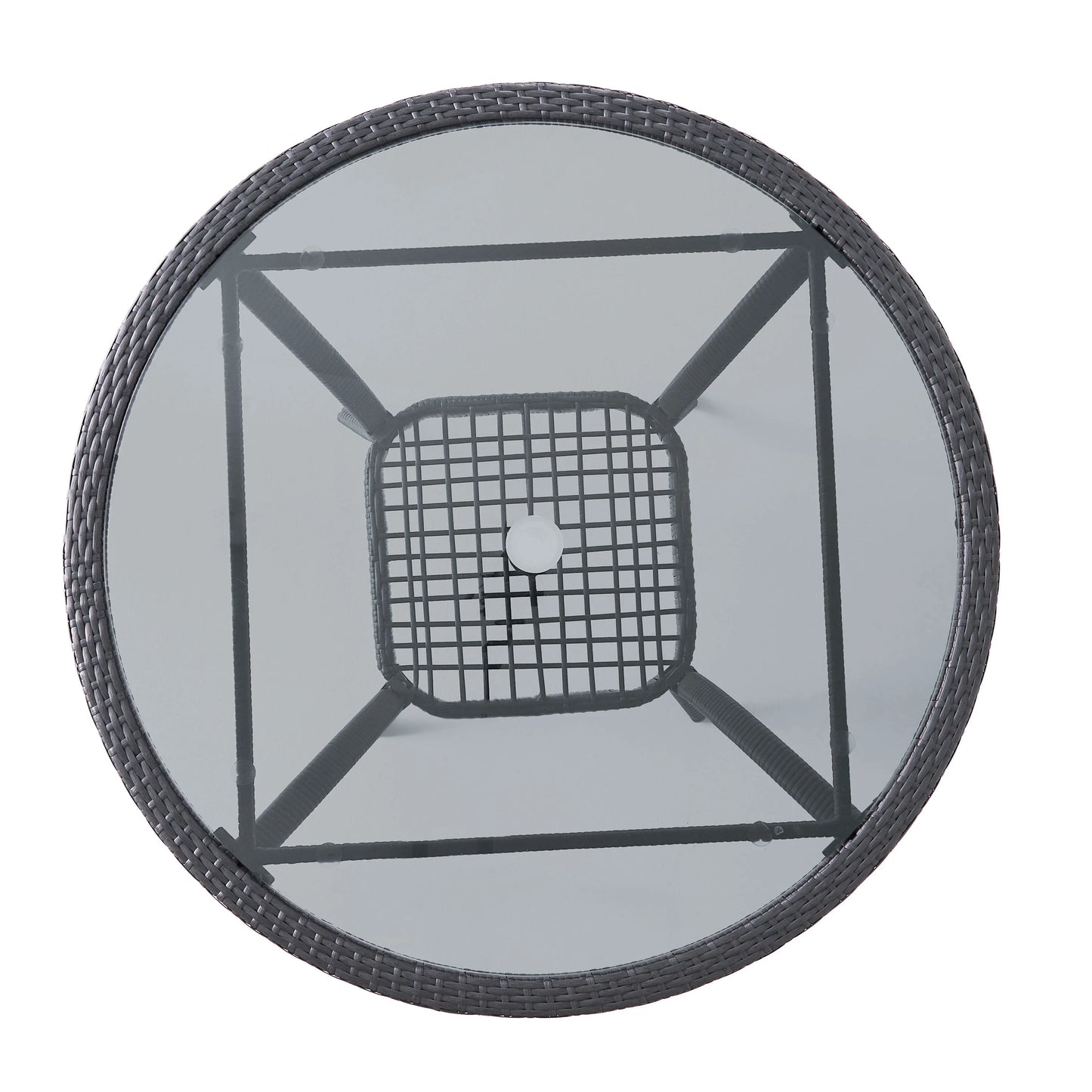 GDF Studio Jeremy Outdoor Wicker Dining Table with Glass Top, Gray and Smoky