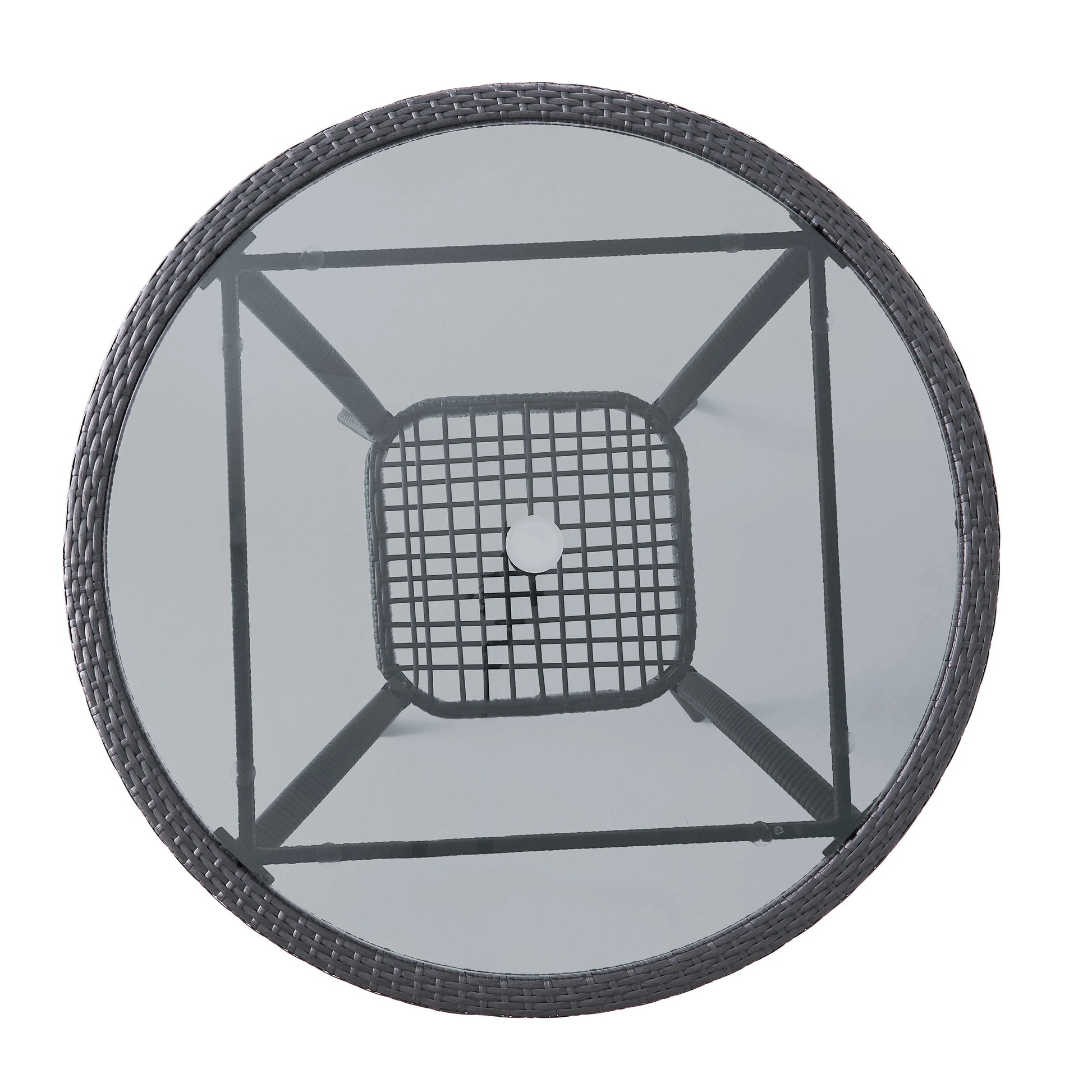 GDF Studio Jeremy Outdoor Wicker Dining Table with Glass Top, Gray and Smoky