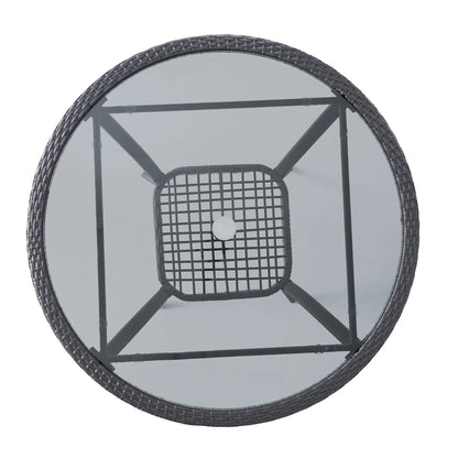 GDF Studio Jeremy Outdoor Wicker Dining Table with Glass Top, Gray and Smoky