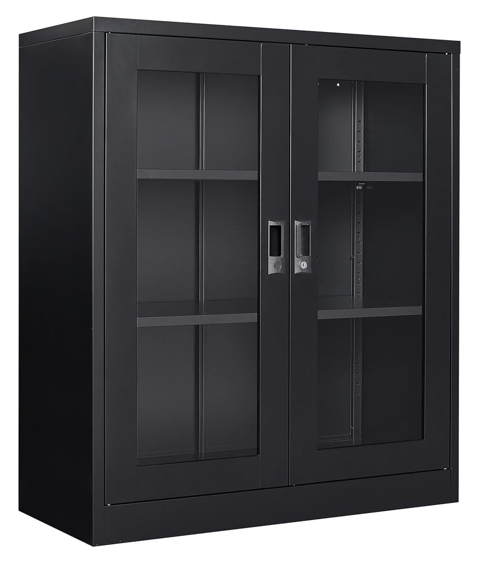 Drevy Metal Storage Cabinet with Doors and Shelves,Glass Cabinet Display Cabinet with Glass Doors,Office Cabinet with Storage Shelves and Double Doors, for Garage and Utility Room, Home Office