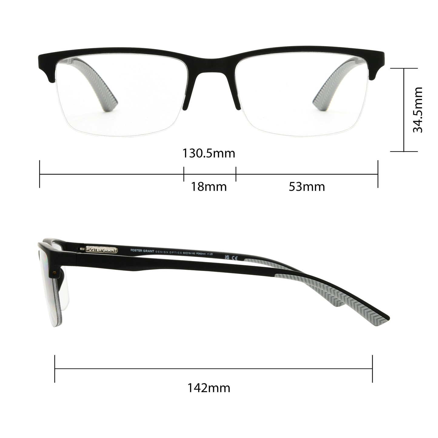 Design Optics by Foster Grant #356 Semi-Rim Rectangle Reading Glasses, 3-pack