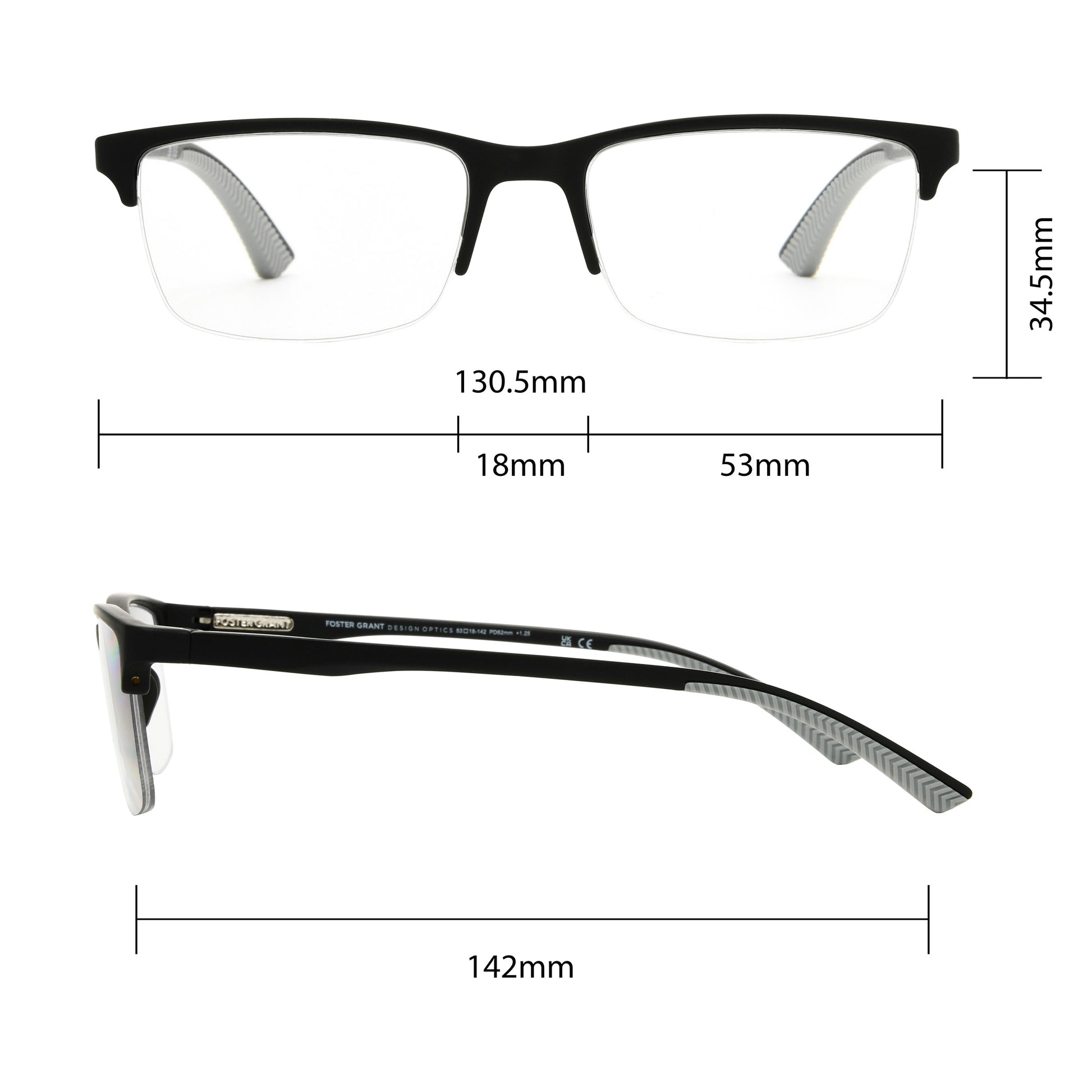 Design Optics by Foster Grant #356 Semi-Rim Rectangle Reading Glasses, 3-pack