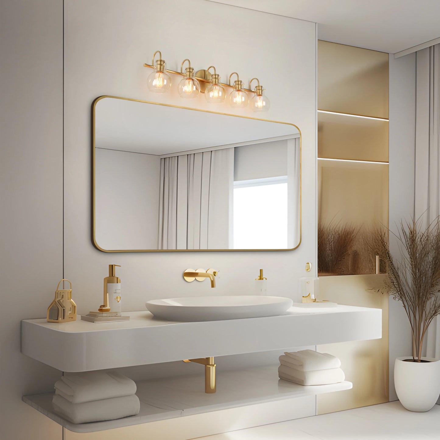 Carson Carrington Modern Gold 3-Light Bathroom Vanity Light Glass Wall Sconce 3-Light, Black 3-Light/L22"xW7"xH9" Black 13 to 24 Inches 4 to 8 Inches