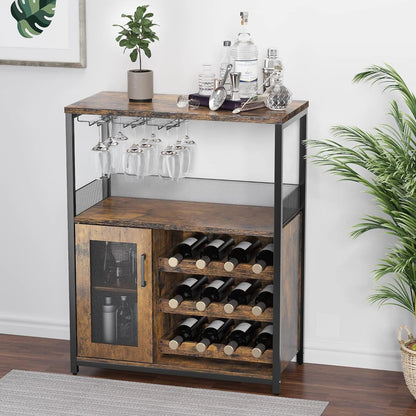 Homhougo Wine Bar Cabinet with Removable Wine Racks and 1 Drawer,Bar Cabinet with Glass Holder and Mesh Door for Liquor and Glasses (Grey)