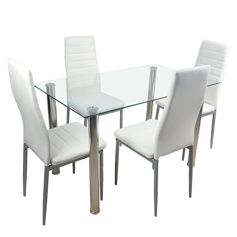 Canddidliik Rectangular Glass Dining Table, 5-Piece Modern Dining Set Tempered Glass Kitchen Table for Living Room and Kitchen, White