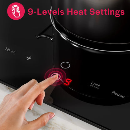 Empava Electric Stove Induction Cooktop Vertical with 2 Burners Vitro Ceramic Smooth Surface Glass in Black 120V