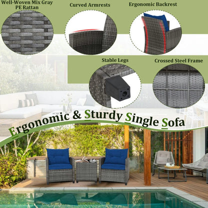 Kadyn Outdoor Seating Sets,Garden Conversation Sets,3 Pieces Outdoor Wicker Conversation Set with Tempered Glass Tabletop-Navy