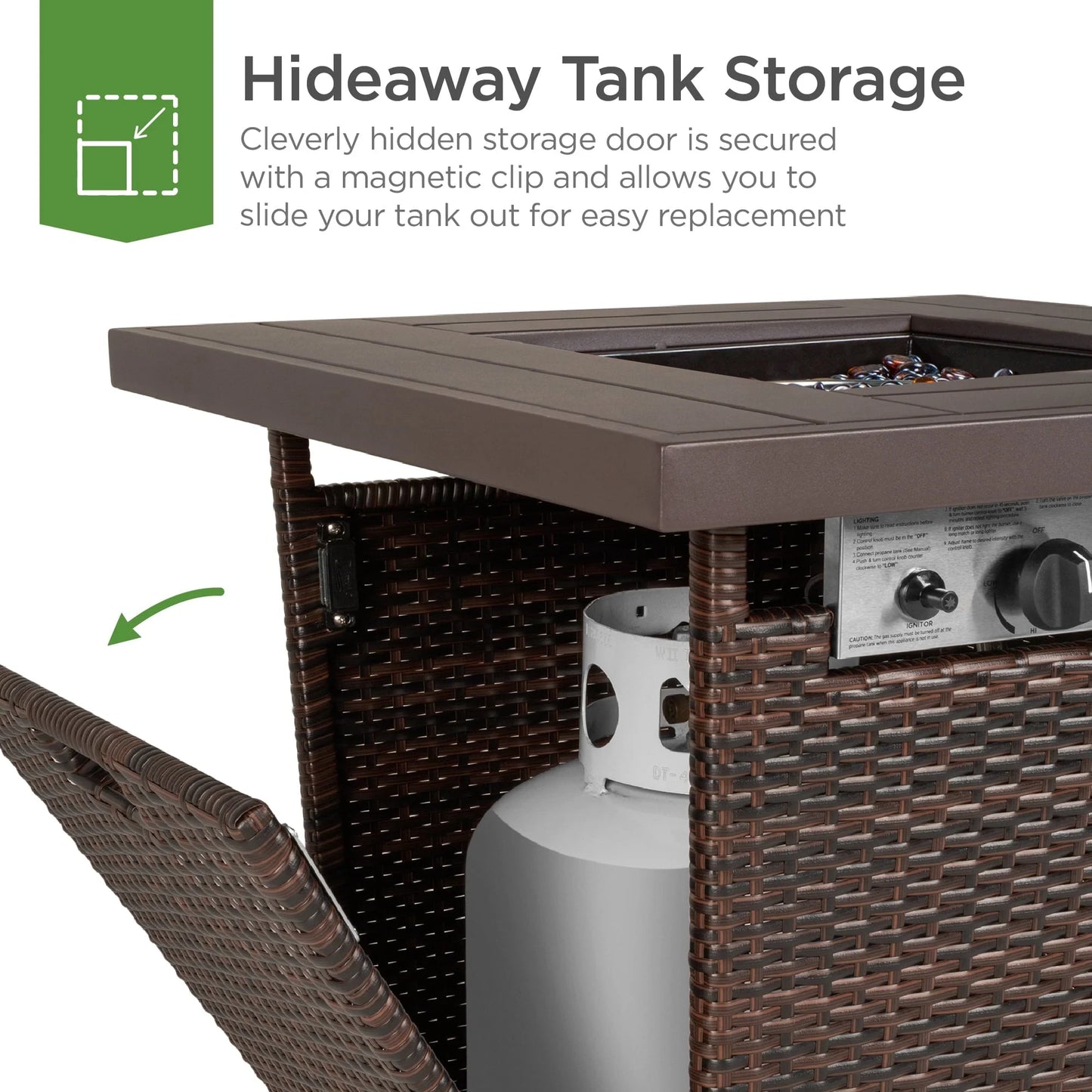 Best Choice Products 28in Propane Gas Fire Pit Table 50,000 BTU Outdoor Wicker w/Glass Beads, Tank Holder Brown