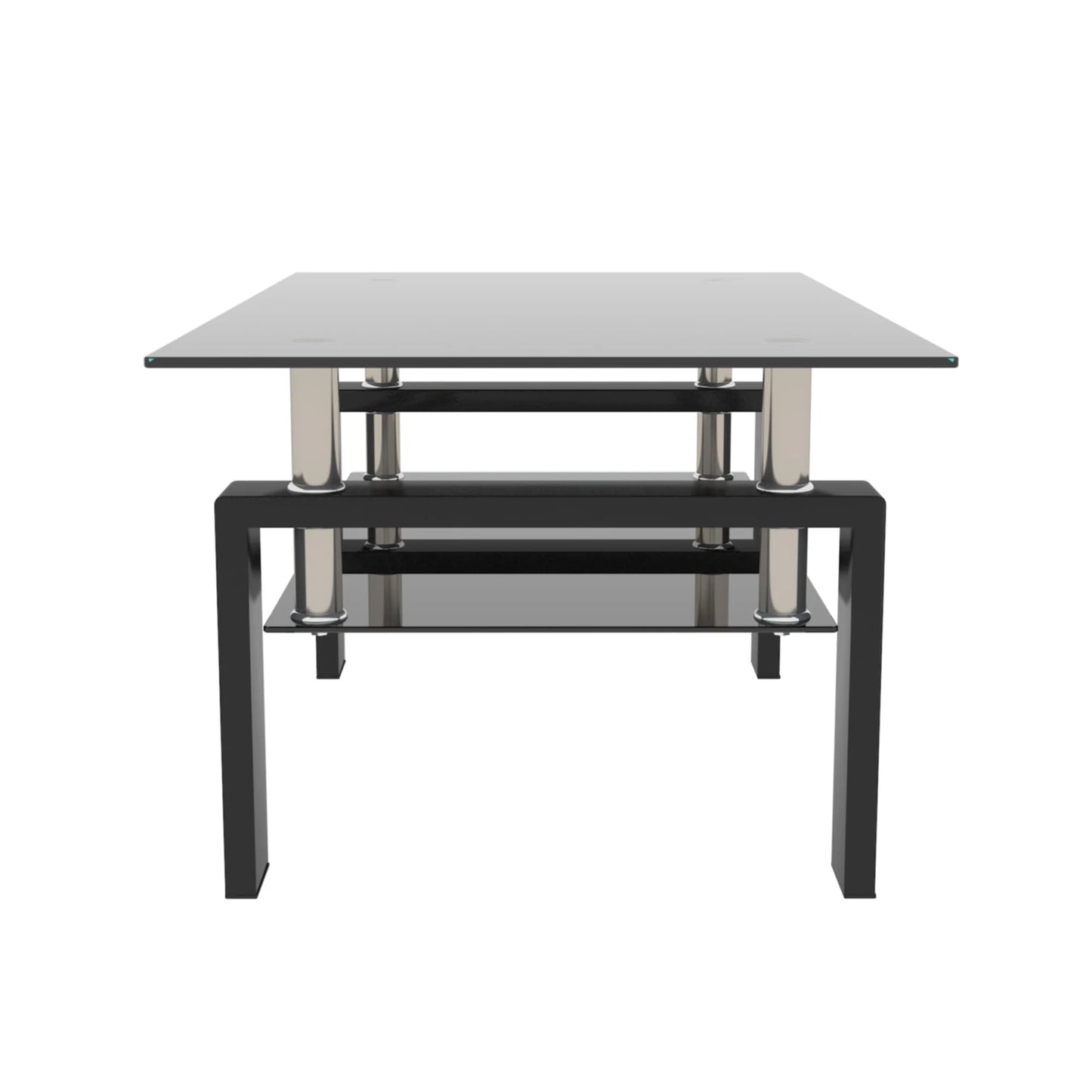 Tansole Coffee Table Glass Top Rectangular End Table Black Metal Legs for Modern Living Room