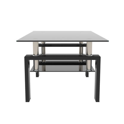 Tansole Coffee Table Glass Top Rectangular End Table Black Metal Legs for Modern Living Room