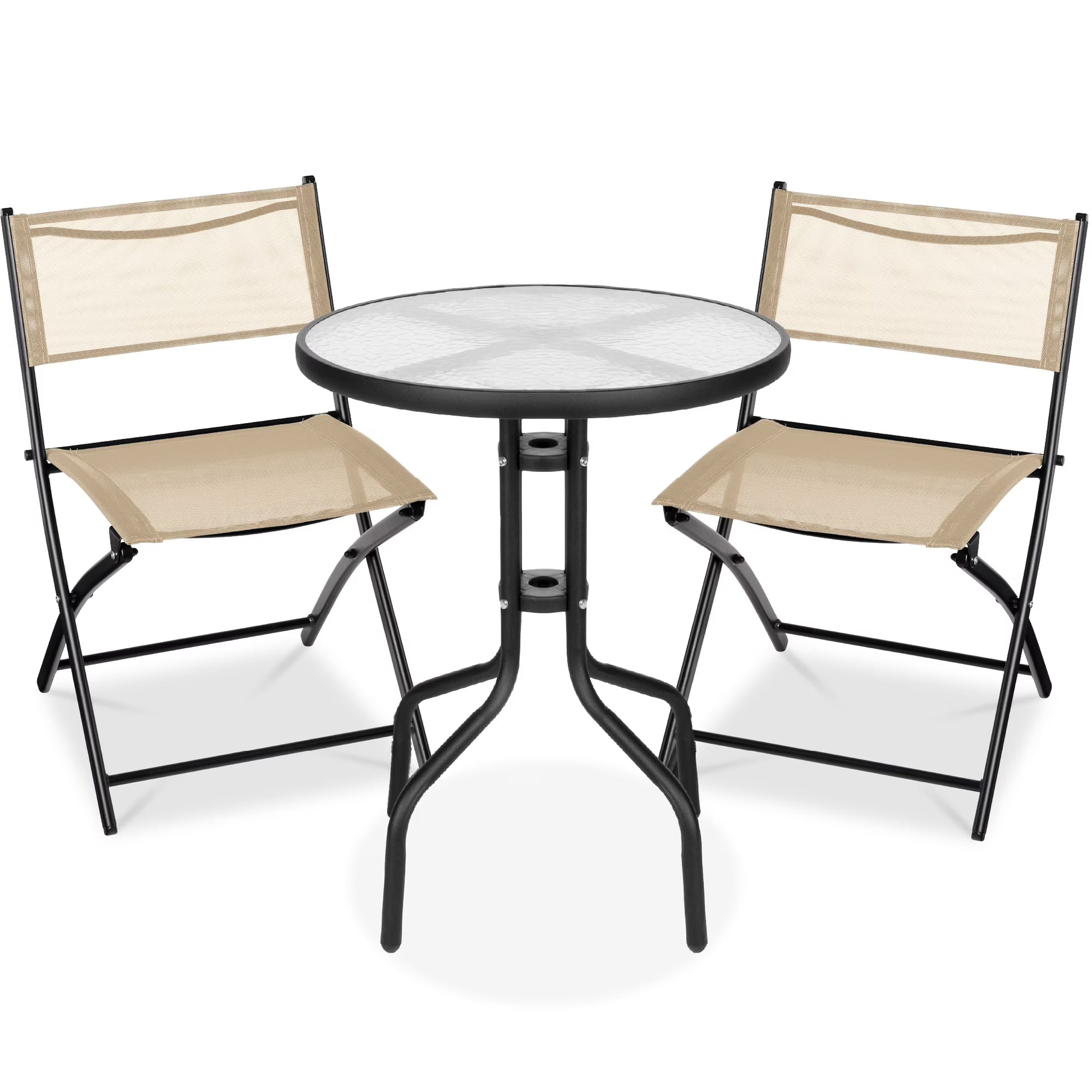 Best Choice Products 3-Piece Patio Bistro Dining Furniture Set w/Glass Tabletop, Folding Chairs - Gray