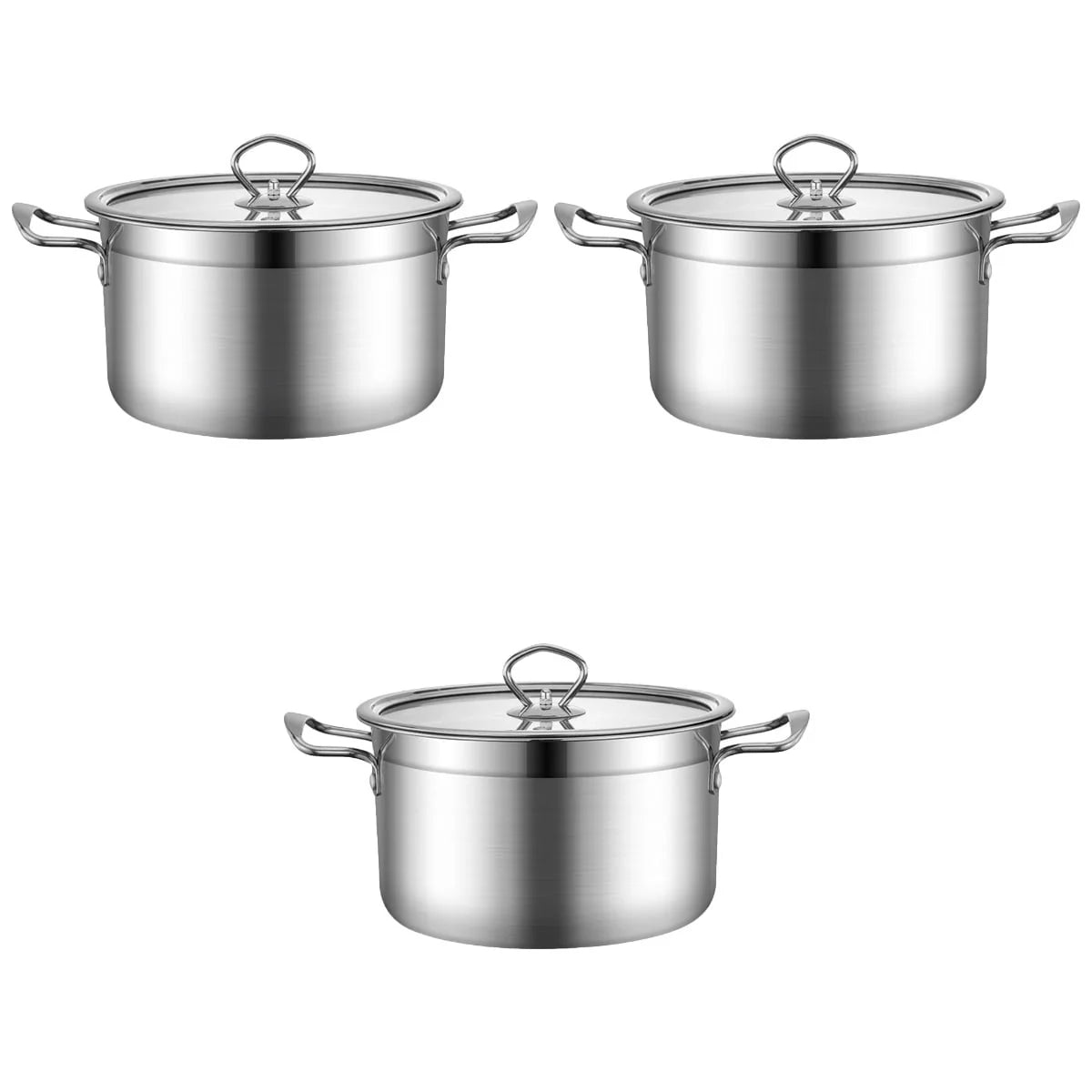 Homemaxs 3pcs Stainless Steel Soup Pot Multifunctional Pot Practical Hot Pot with Glass Lid