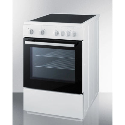 24" wide smooth top electric range in slide-in style and white finish, with storage drawer and large oven window in black glass